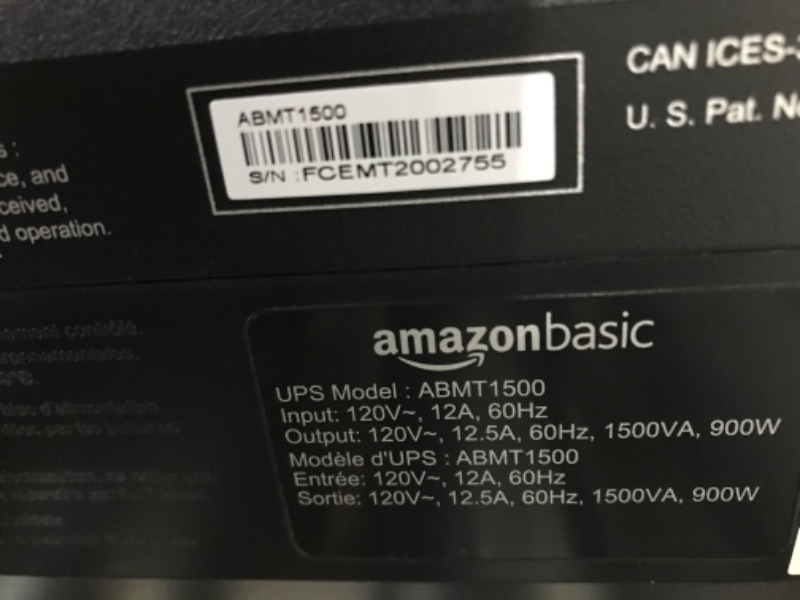 Photo 3 of Amazon Basics Line-Interactive UPS 1500VA 900 Watt Surge Protector Battery Power Backup, 10 Outlets - Black Line Interactive 10 Outlet (1500VA)