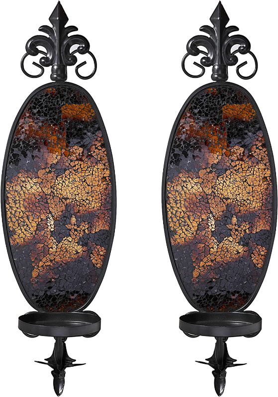 Photo 1 of 6 x 19 Inches Decorative Metal Wall Candle Sconce - Mosaic Glass Set of 2 (Gold Brown)
