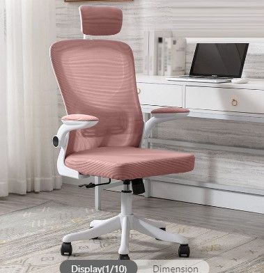 Photo 1 of Contemporary Four-Tone Color Chair Adjustable Arms Mesh Office Desk Chair - With Headrest White-Pink
