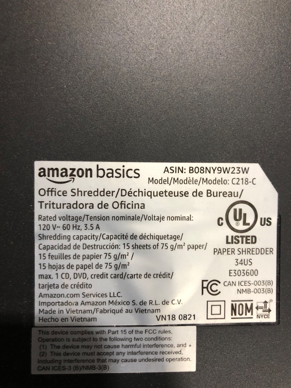 Photo 4 of Amazon Basics 15-Sheet Cross Cut Paper Shredder and Credit Card CD Shredder with 6 Gallon Bin 15 Sheet - new model Shredder