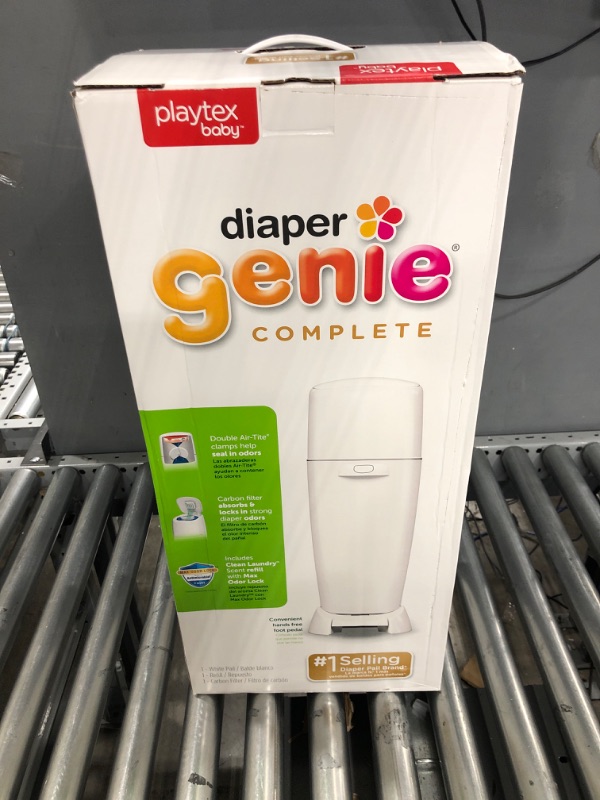 Photo 2 of Playtex Diaper Genie Complete Pail with Built-In Odor Controlling Antimicrobial, Includes Pail & 1 Refill, White, Pack of 1 White + 1 Scented Refill