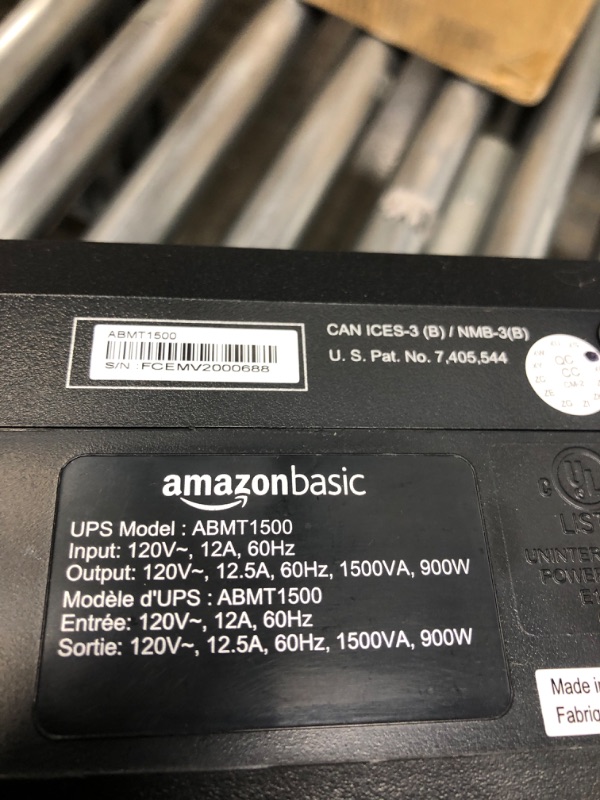 Photo 3 of Amazon Basics Line-Interactive UPS 1500VA 900 Watt Surge Protector Battery Power Backup, 10 Outlets - Black Line Interactive 10 Outlet (1500VA)