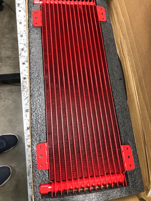 Photo 2 of Low Pressure Drop Trans Cooler 40K Transmission Oil Cooler Kit LPD47391 Compatible with Heavy Duty 40,000 GVW Max including Mounting Hardware, Towing Applications and Advanced Cooling Protection 47391 RED