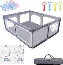 Photo 1 of Baby Playpen with Mat, 71x59 Inches Extra Large Playpen for Babies and Toddlers, Indoor & Outdoor Kids Activity Play Center with Anti-Slip Suckers and Zipper Gate, with Play Mat and Ocean Balls
