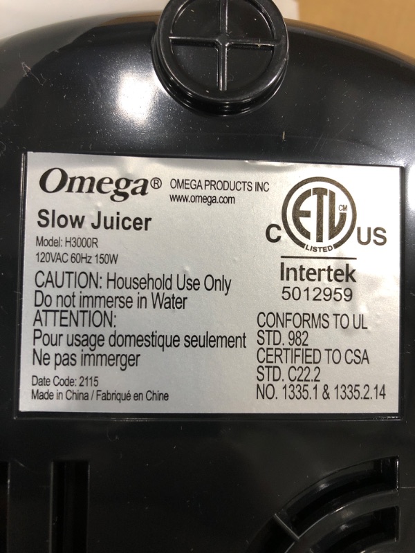 Photo 3 of ***TESTED POWER ON***Omega Cold Press 365 Juicer Masticating for Fruit Vegetable and Leafy Greens, 150-Watt, Black (Renewed Premium)