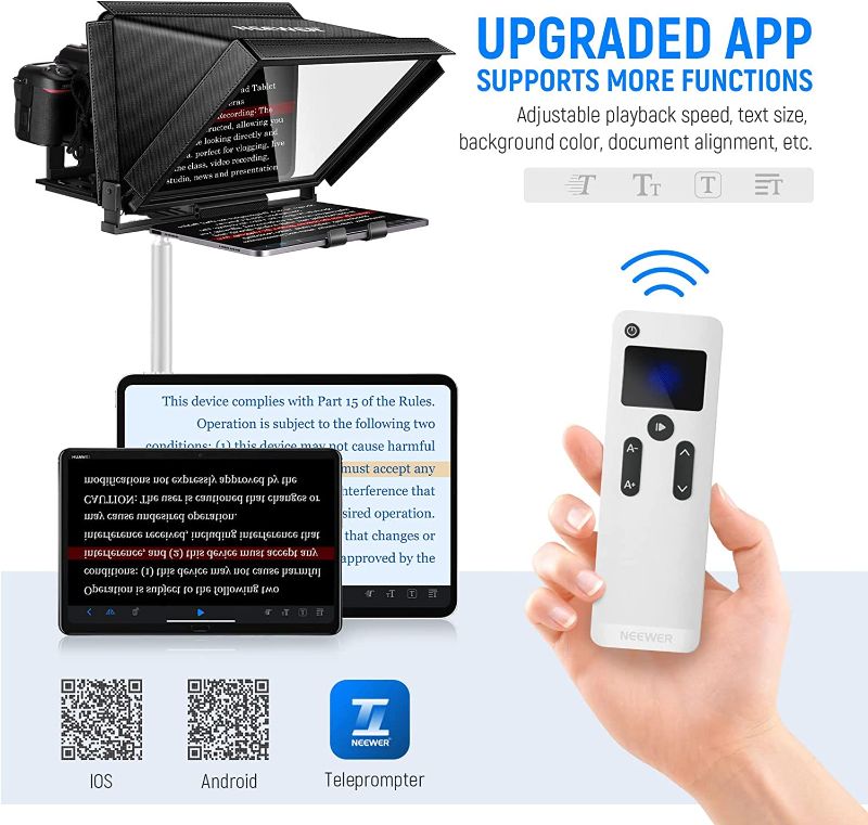 Photo 1 of NEEWER X12 Aluminum Teleprompter with RT-110 Remote Control (Connected via Bluetooth on NEEWER Teleprompter App) & Carry Case, Compatible with iPad, iOS/Android Tablets, Smartphones, DSLRs (Black)
