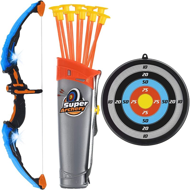 Photo 1 of Bow and Arrow Set for Kids - Blue Light Up Kids Bow and Arrow Archery Set -Includes 10 Suction Cup Arrows, Target & Quiver -Outdoor Toys for Boys & Girls Ages 3 -12 Years Old (Bow and Arrow for Kids)
