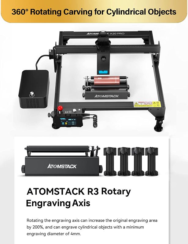 Photo 1 of ATOMSTACK A20 Pro 20W Laser Engraver and Cutter, 130W Laser Engraving Cutting Machine with Air Assist Kit and R3 Rotary Roller and Honeycomb Working Table F1,Laser Engraver for Wood and Metal, Glass
