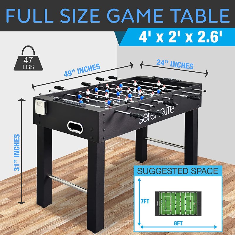 Photo 1 of 48in Competition Sized Foosball Table, Soccer for Home, Arcade Game Room, 2 Balls, 2 Cup Holders 2x4ft for Man Cave or Basement - Standing or Tabletop, Black