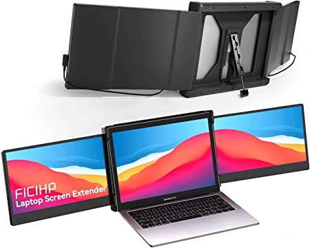 Photo 1 of FICIHP Triple Screen Laptop Monitor, 12’’ Portable Monitor for Laptop 1080P FHD IPS with Type-C/HDMI/USB-A, Plug-Play Laptop Screen Extender for 13-16" Laptop Frame, Compatible with Mac/Android/Switch
