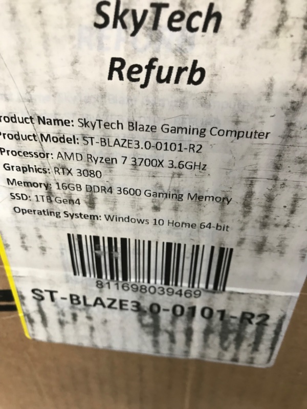 Photo 1 of PARTS ONLY DID NOT DISPLAY NEEDS PROFESSIONAL REPAIR 
Skytech Blaze Gaming PC Desktop – AMD Ryzen 7 3700X 3.6 GHz, NVIDIA RTX 3080, 512 GB NVME Gen4 SSD, 16GB DDR4 RAM 3200, 750W Gold PSU, 240mm AIO, 11AC Wi-Fi, Windows 11 Home 64-bit


