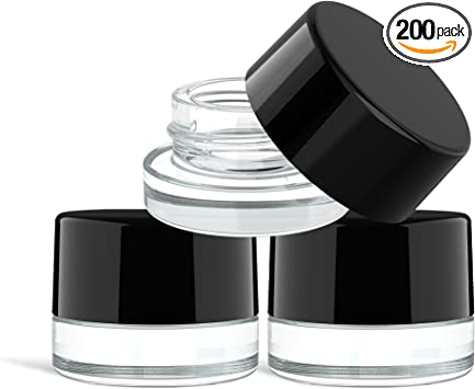 Photo 1 of (200 Pack) 5ml Thick Glass Containers with Gloss Black Child Resistant Lids - Jars for Oil, Lip Balm, Wax, Cosmetics
