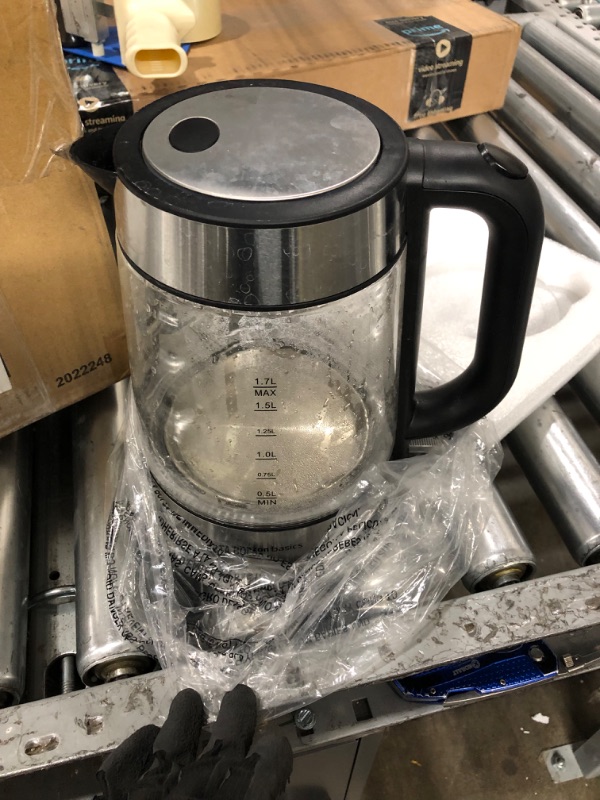 Photo 1 of Amazon Basics Electric Glass and Steel Hot Tea Water Kettle, 1.7-Liter 1.7 Liter Glass Electric Kettle 1.7L