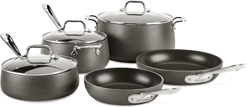 Photo 1 of All-Clad HA1 Nonstick Cookware Set, Pots and Pans, Hard Anodized, Professional Grade, 8-Piece
