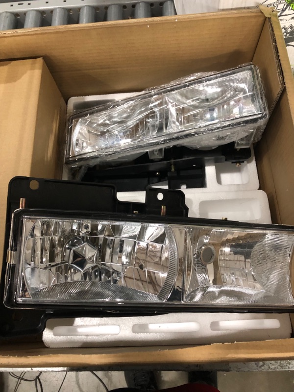 Photo 2 of AUTOSAVER88 Headlight Assembly with Bumper Lights Compatible with 1990-1999 Chevy C/K Suburban Silverado Tahoe Blazer GMC C/K Yukon Pickup Truck Headlamps OE Chrome Housing