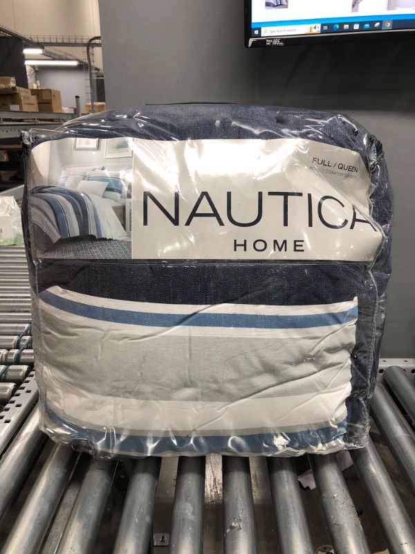 Photo 2 of *Used/Possibly Stained* Nautica - Queen Comforter Set, Cotton Reversible Bedding with Matching Shams & Bonus Decorative Pillows (Westport Navy, Queen)