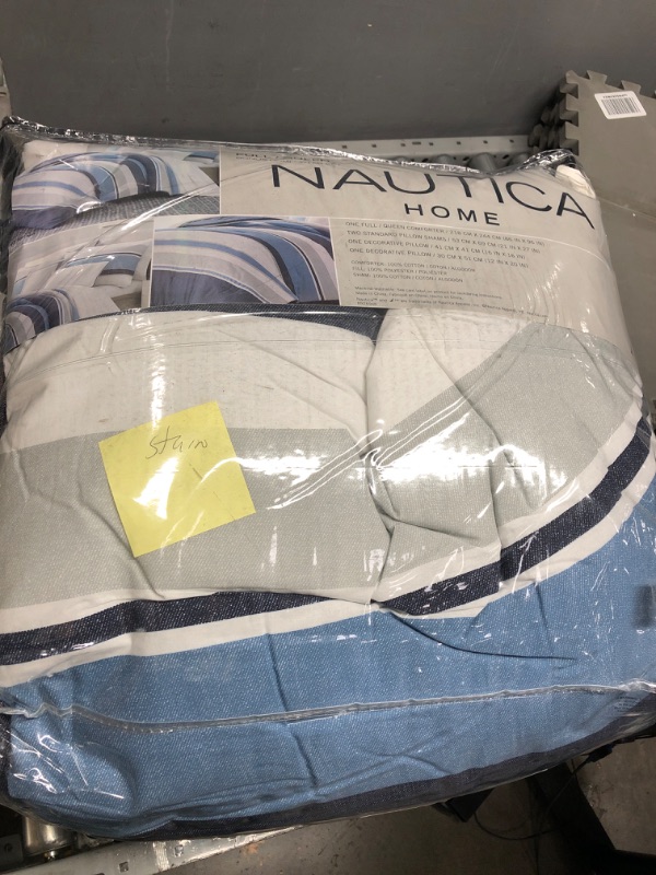 Photo 3 of *Used/Possibly Stained* Nautica - Queen Comforter Set, Cotton Reversible Bedding with Matching Shams & Bonus Decorative Pillows (Westport Navy, Queen)