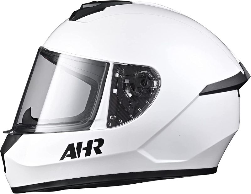 Photo 1 of AHR Full Face Motorcycle Helmet Lightweight Street Bike Helmet Touring Racing RUN-F3 DOT Approved (White, Medium)
