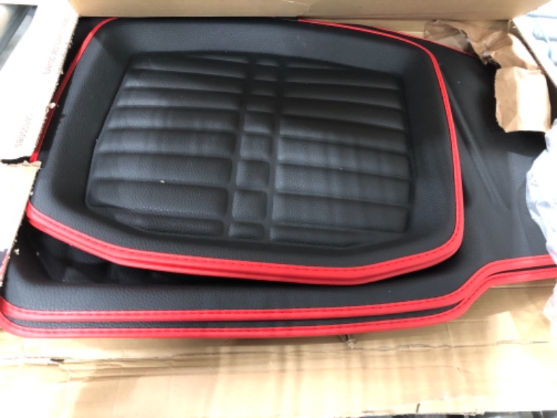 Photo 2 of FH Group Automotive Floor Mats - Red Black PU Leather Floor Mats, Deep Dish Design, Floor Mats for Cars, Universal Fit Floor Mats Full Set, Floor Mats For Most Sedan, SUV, Truck Floor Mats Red/Black