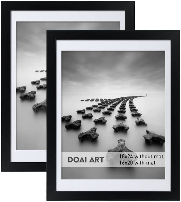 Photo 1 of DOAI ART 18x24 Poster Frame Black 2 Pack without Mat or 16x20 Picture Frame with Mat - Polished Plexiglass for Wall Vertically or Horizontally Display -...
