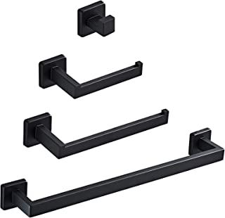 Photo 1 of 4-Pieces Bathroom Hardware Set Matte Black SUS304 Stainless Steel Square Style Wall Mounted Towel Rack