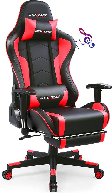 Photo 1 of parts only-GTRACING Gaming Chair with Footrest Speakers Video Game Chair Bluetooth Music Heavy Duty Ergonomic Computer Office Desk Chair Red
