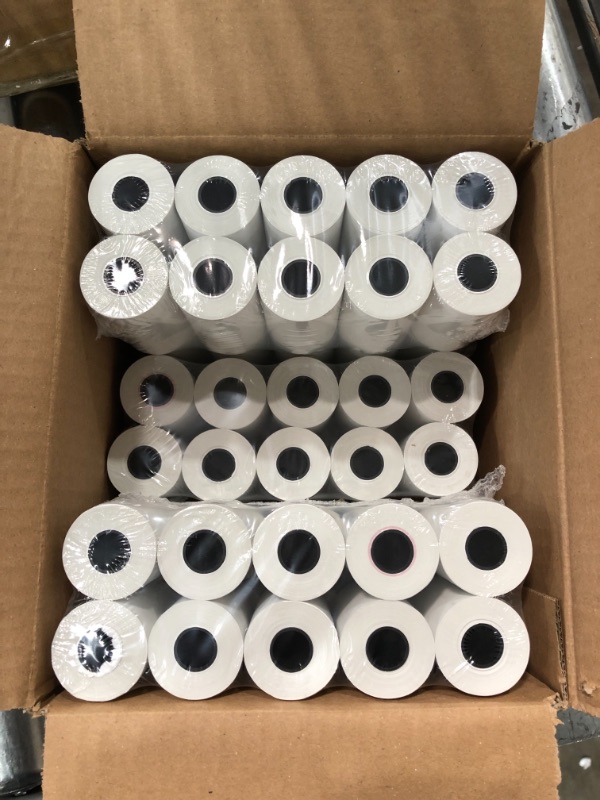 Photo 2 of (50 Rolls) 2 1/4 x 50 Thermal Paper Receipt Rolls 2.25 x 50 ft POS Cash Register fits all Credit Card Terminals Verifone VX520 Ingenico ICT220 ICT220 ICT250 FD400 BPA Free from BuyRegisterRolls 2 1/4" x 50' Thermal 1 Case