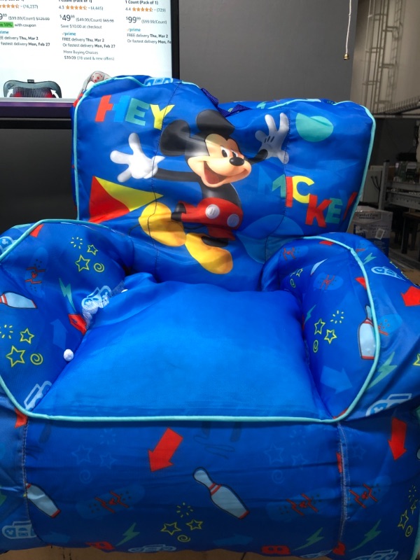 Photo 1 of Disney Mickey Mouse Kids Nylon Bean Bag Chair with Piping & Top Carry Handle