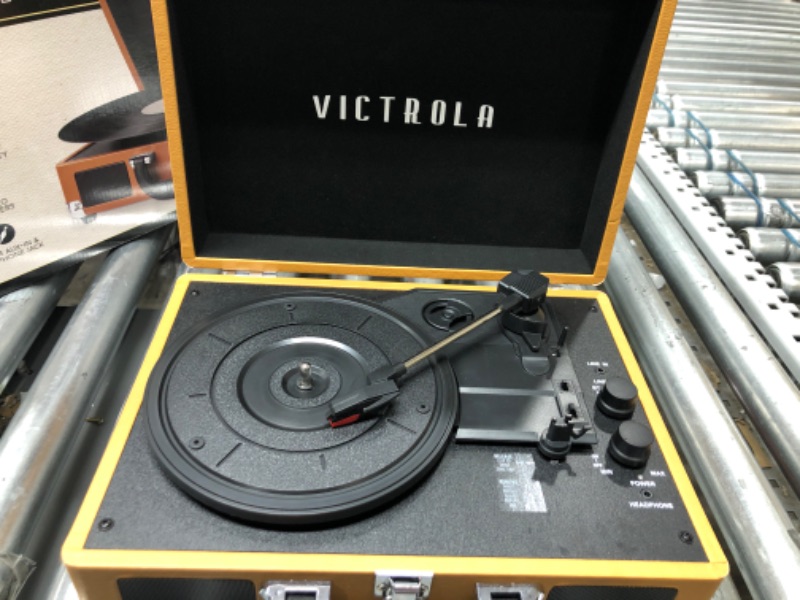 Photo 2 of Victrola Vintage 3-Speed Bluetooth Portable Suitcase Record Player with Built-in Speakers, Upgraded Turntable Audio Sound, Cognac Cognac Record Player