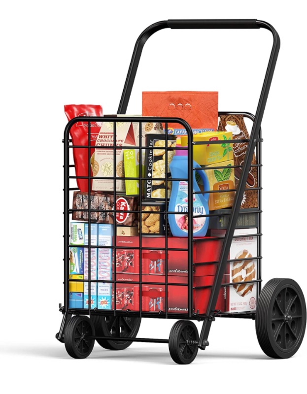 Photo 1 of Amada Shopping Cart for Groceries with 176LBS/91L Large Capacity, Heavy Duty Grocery Cart with Wheels, Folding Utility Shopping Cart on Wheels for Groceries, Laundry, Pantry, Garage