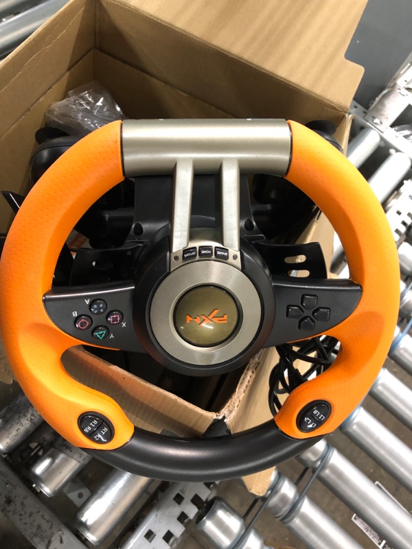 Photo 3 of Game Racing Wheel, PXN-V3II 180° Competition Racing Steering Wheel with Universal USB Port and with Pedal, Suitable for PC, PS3, PS4, Xbox One, Xbox Series S&X, Nintendo Switch - Orange