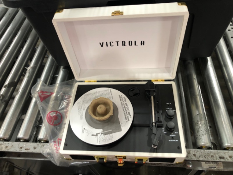 Photo 5 of *** - !! No power cable !! **** Victrola Vintage 3-Speed Bluetooth Portable Suitcase Record Player with Built-in Speakers | Upgraded Turntable Audio Sound| White (VSC-550BT-WH) White Record Player