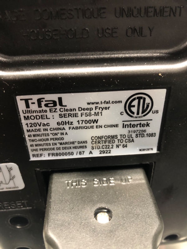 Photo 3 of "FOR PARTS ONLY, UNIT NOT FUNCTIONAL" T-fal Deep Fryer with Basket, Stainless Steel, Easy to Clean Deep Fryer, Oil Filtration, 2.6-Pound, Silver, Model FR8000 Clean oil filtration system