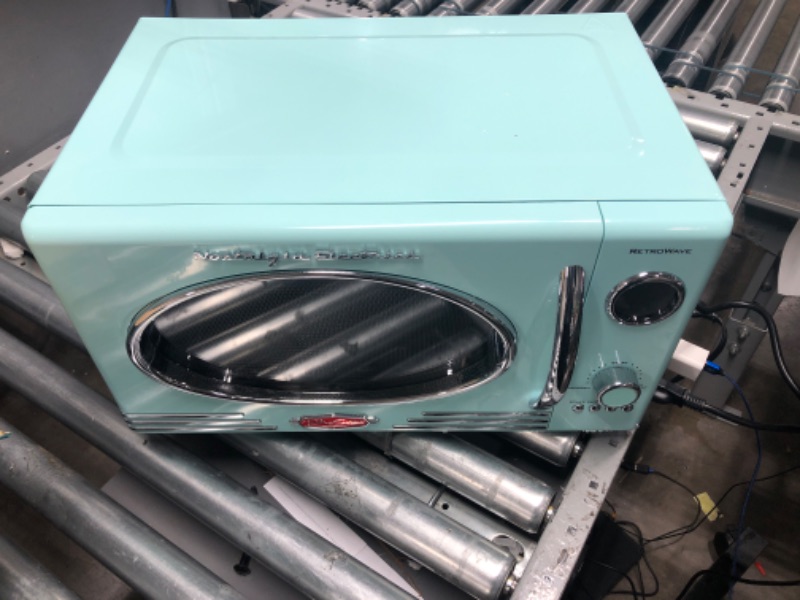 Photo 2 of "MISSING TOASTER OVEN" Nostalgia Retro Countertop Microwave Oven, 0.9 Cu. Ft. 800-Watts with LED Digital Display, Child Lock, Easy Clean Interior, Aqua & Retro Wide 2-Slice Toaster, Vintage Design With Crumb Tray, Aqua Aqua Microwave + Toaster