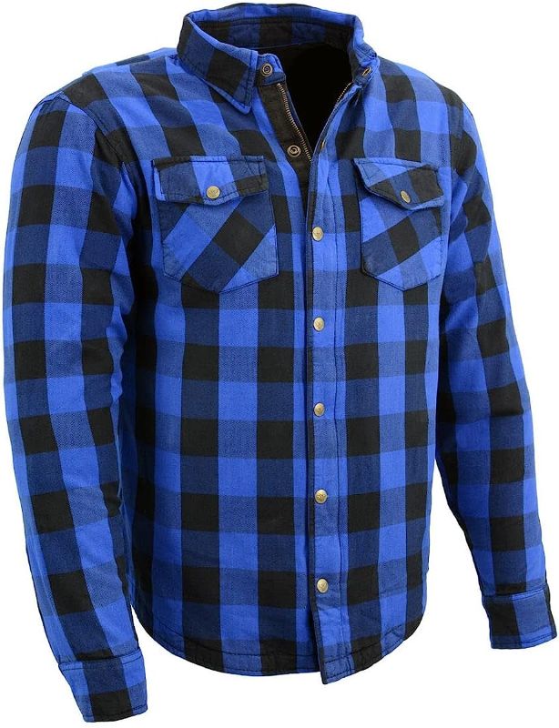 Photo 1 of Milwaukee Leather MPM1634 Men's Plaid Flannel Biker Shirt with CE Approved Armor - Reinforced w/Aramid Fiber
