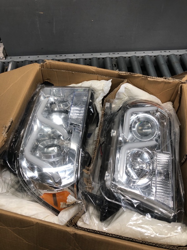 Photo 2 of AUTOSAVER88 LED DRL Headlights Assembly Compatible with 2007 2008 2009 2010 2011 2012 2013 Tundra / 2008-2017 Sequoia Headlamp Replacement Pair Chrome Housing Amber Reflector LED Projector - Chrome/Amber/Clear