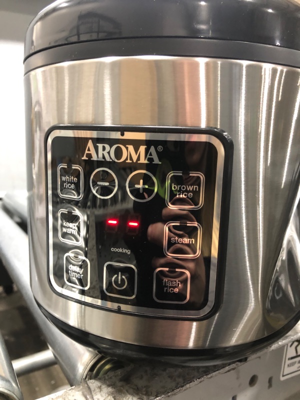 Photo 2 of *Major Damage-Dented-See Photos* Aroma Housewares ARC-914SBD Digital Cool-Touch Rice Grain Cooker and Food Steamer, Stainless, Silver, 4-Cup (Uncooked) / 8-Cup (Cooked) Basic