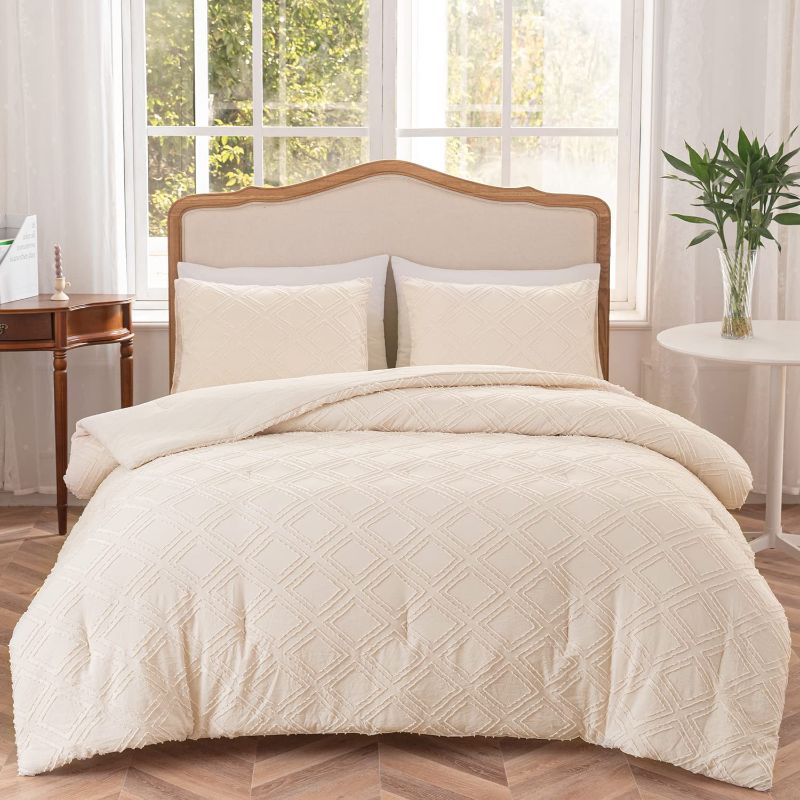 Photo 1 of *COLOR MAY VARY* SLEEPBELLA Cream Comforter Set California King,Chevron Tufted Design Boho Style,Super Soft Comforter Set Lightweight and Fluffy for All Seasons, 3Pcs (104" Wx96 L)