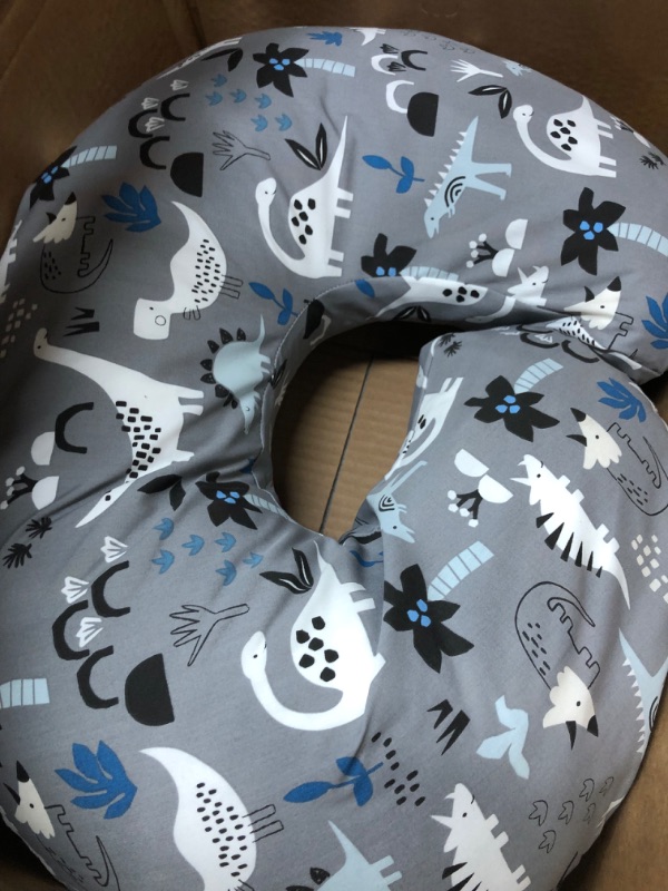 Photo 2 of Boppy Nursing Pillow and Positioner—Original | Gray Dinosaurs with White, Black and Blue | Breastfeeding, Bottle Feeding, Baby Support | With Removable Cotton Blend Cover | Awake-Time Support