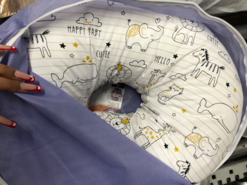 Photo 2 of Boppy Nursing Pillow and Positioner - Original, Notebook Black and White with Gold Animals, Breastfeeding, Bottle Feeding, Baby Support, with Removable Cotton Blend Cover, Awake-Time Support