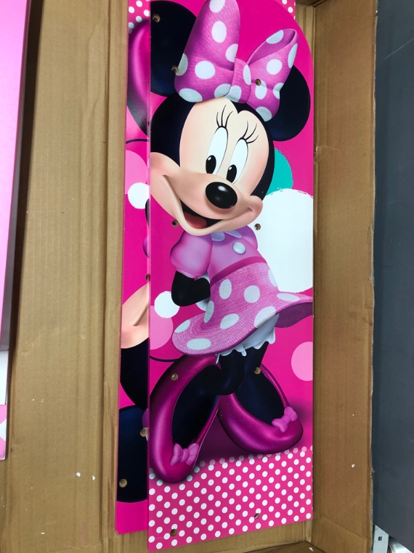 Photo 4 of Delta Children Wooden Playhouse 4-Shelf Bookcase for Kids, Minnie Mouse