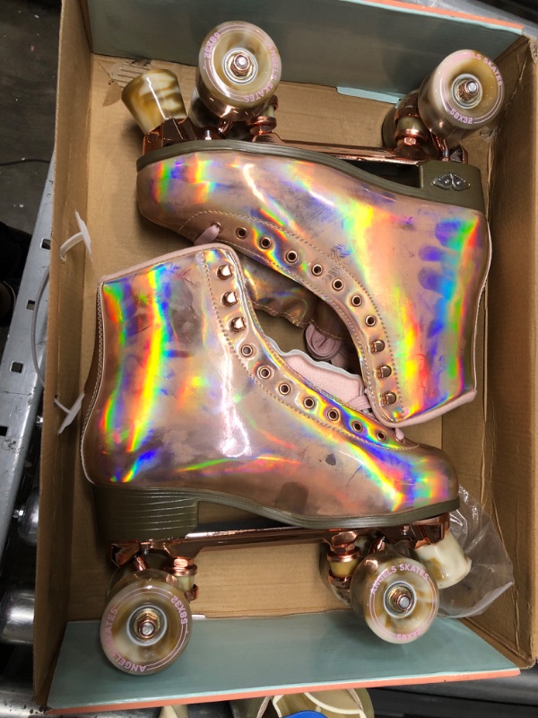 Photo 2 of Angels Skates Kids' & Women's Roller Skates - Premium Quality PU Leather Quad Roller Skates - Adjustable High- top Perfect Indoor Outdoor Girls Retro Roller Skates - 1-13 Sizes Rose Gold 12