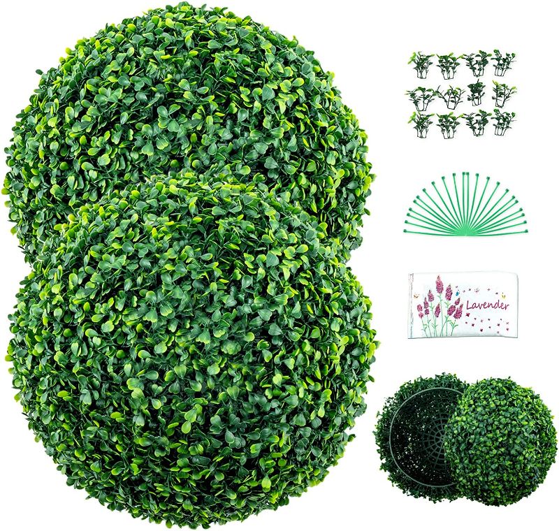 Photo 1 of A & R 2 Pcs 18.90" Artificial Boxwood Balls, 4 Layers Artificial Plant Topiary Ball with Extra Leaves, a Scent Pouch a& 20 Zip Ties, UV Protected Faux Spheres Set for Indoor & Outdoor Decor
