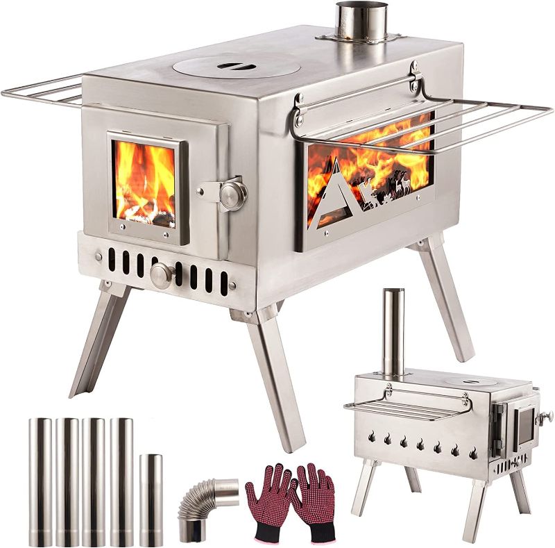 Photo 1 of 
Laaioo hot Tent Stove Wood Burning Stove, Wood Stove with Large Firebox and Side Windows, Stainless Steel Thermal Tent Stove Burning Wood for Cooking and
