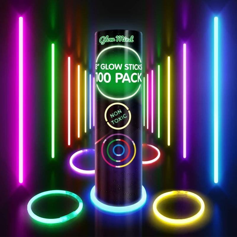 Photo 1 of 100Pack Glow Sticks Bulk Party Supplies - Glow In The Dark Party Supplies Glow Sticks Necklaces Bracelets with Connectors - 8 inch Glowsticks for Party Decorations for Kids and Adults
