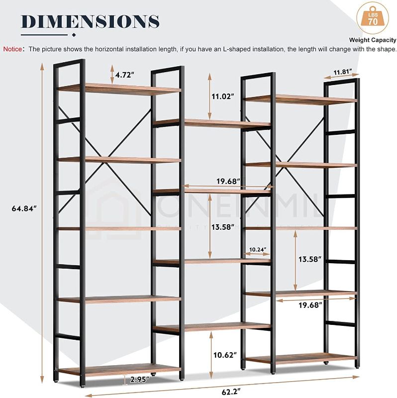 Photo 1 of oneinmil Bookcases and Bookshelves - Triple Wide 5 Tiers Corner Bookshelf, Large Etagere Industrial Bookshelf Open Display Shelves with Metal Frame for Living Room Bedroom Home Office