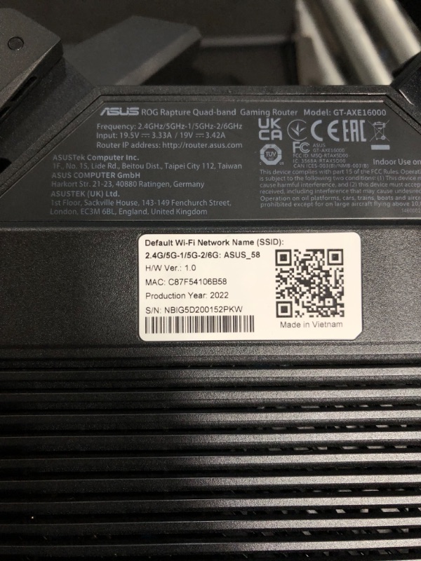 Photo 5 of ASUS ROG Rapture WiFi 6E Gaming Router (GT-AXE16000) - Quad-Band, 6 GHz Ready, Dual 10G Ports, 2.5G WAN Port, AiMesh Support, Triple-Level Game Acceleration, Lifetime Internet Security, Instant Guard

