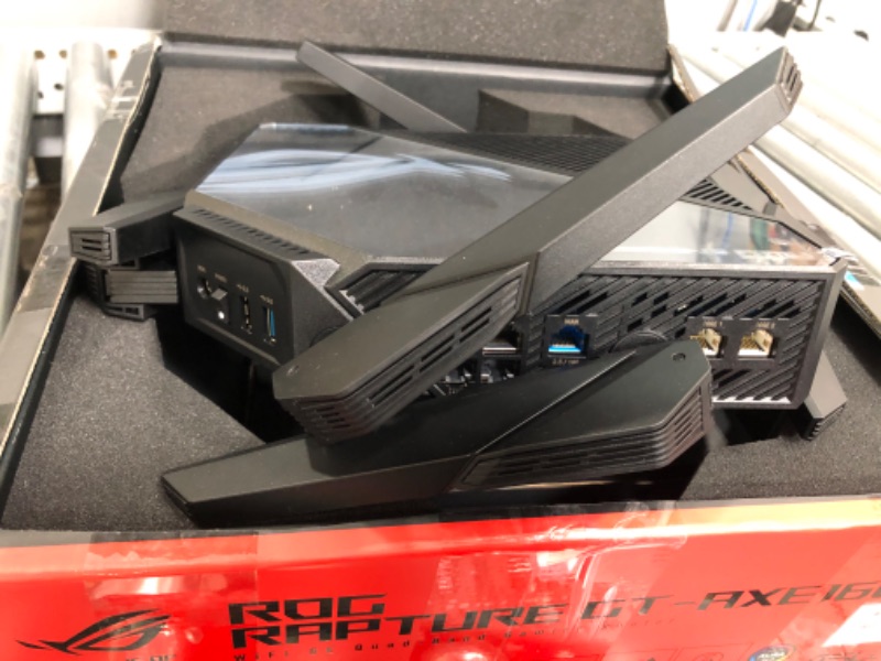 Photo 3 of ASUS ROG Rapture WiFi 6E Gaming Router (GT-AXE16000) - Quad-Band, 6 GHz Ready, Dual 10G Ports, 2.5G WAN Port, AiMesh Support, Triple-Level Game Acceleration, Lifetime Internet Security, Instant Guard

