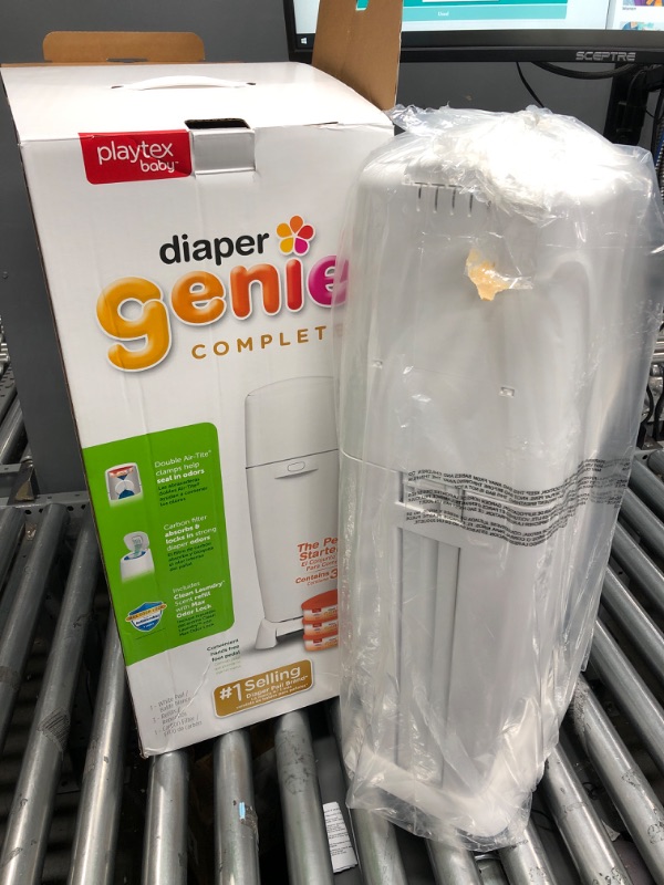 Photo 3 of Diaper Genie Complete Pail (White) | Odor-Controlling Baby Diaper Disposal System | Includes Diaper Pail & 3 Refill Bags White Pail + 3 Refills