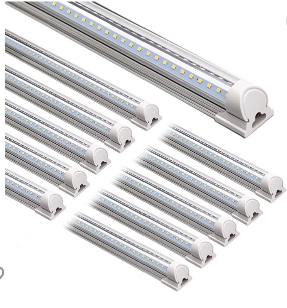 Photo 1 of Barrina 8FT LED Shop Light, 72W 9000LM 6500K, Clear Cover Linkable LED Tube Lights, Integrated T8 Light Fixture, V Shape LED Ceiling Lights for Garage, Warehouse, Workshop, 10 Pack